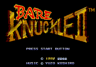Bare Knuckle 2 title screen for Sega Mega Drive